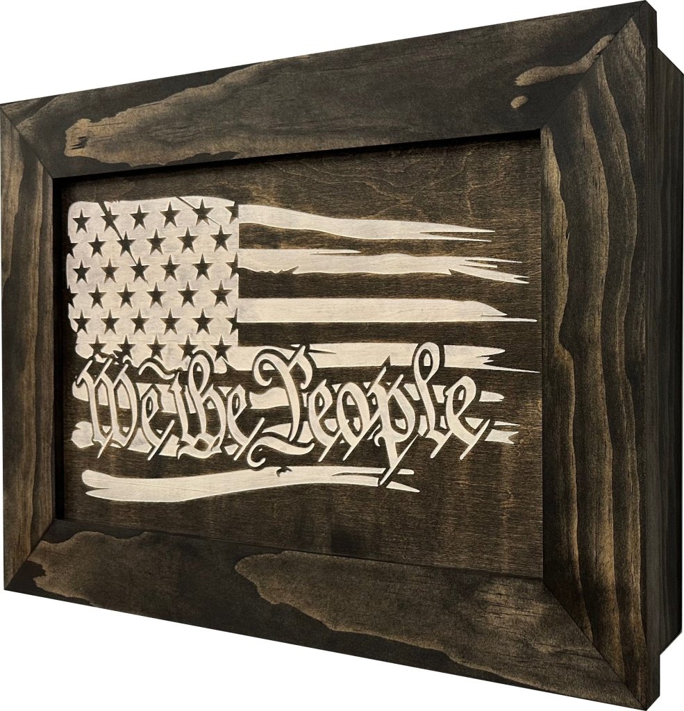 American Flag Gun Cabinet We The People Decorative and Secure Hidden Gun Safe (Black and White) - Bro Dreams