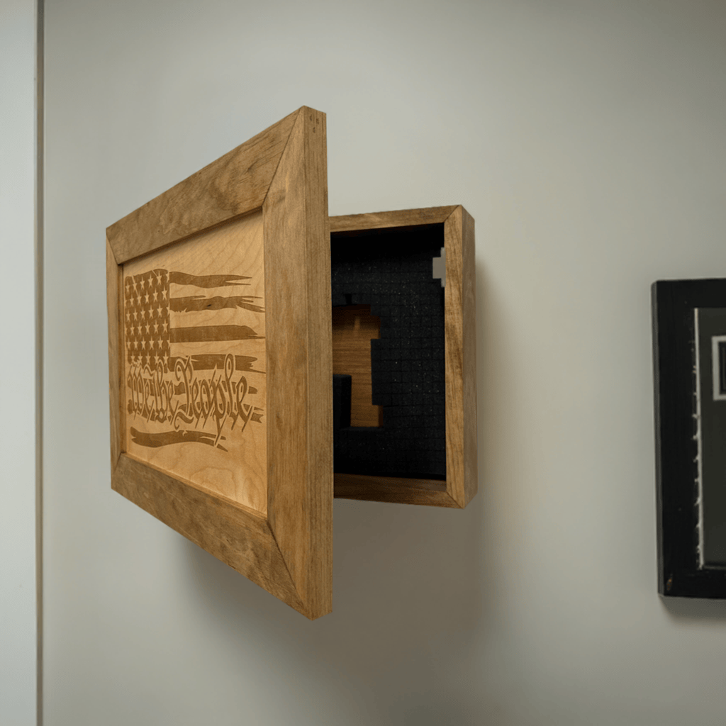 American Flag Gun Cabinet We The People Decorative and Secure Hidden Gun Safe (Natural) - Bro Dreams