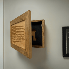American Flag Gun Cabinet We The People Decorative and Secure Hidden Gun Safe (Natural) - Bro Dreams