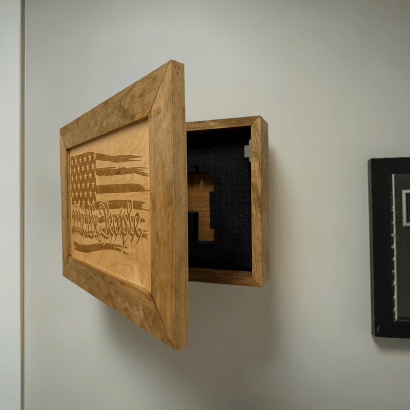 American Flag Gun Cabinet We The People Decorative and Secure Hidden Gun Safe (Natural) - Bro Dreams