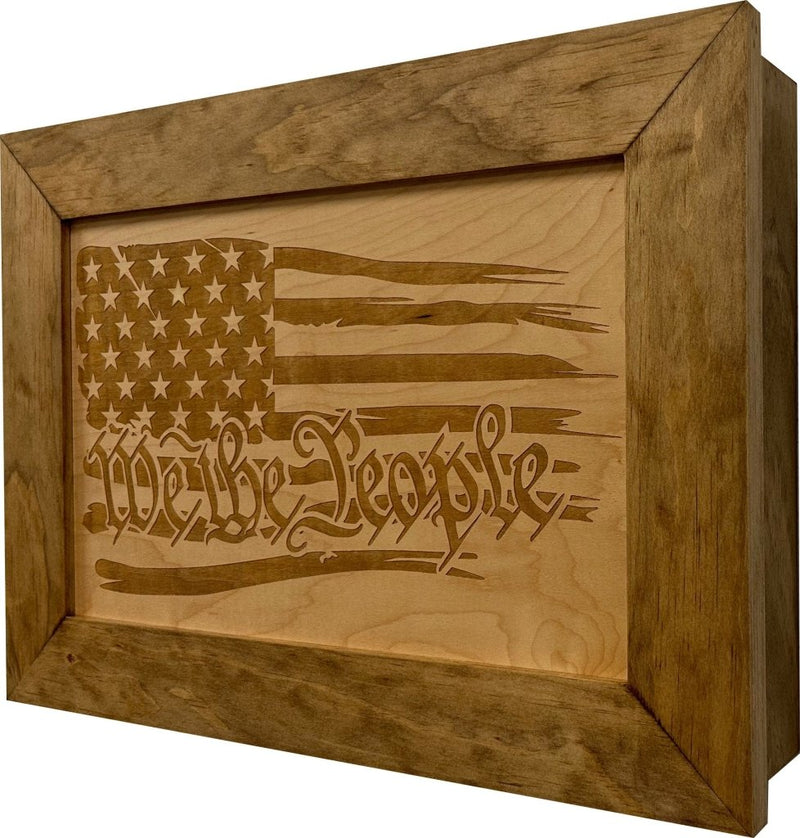American Flag Gun Cabinet We The People Decorative and Secure Hidden Gun Safe (Natural) - Bro Dreams