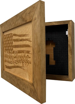American Flag Gun Cabinet We The People Decorative and Secure Hidden Gun Safe (Natural) - Bro Dreams