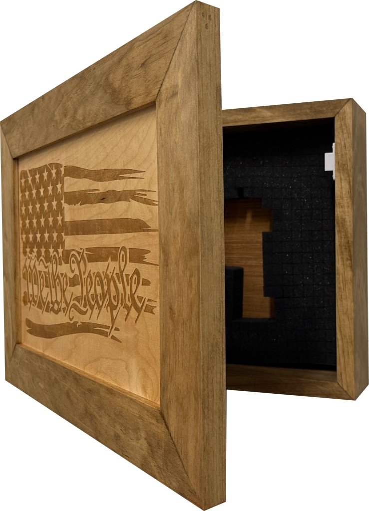 American Flag Gun Cabinet We The People Decorative and Secure Hidden Gun Safe (Natural) - Bro Dreams