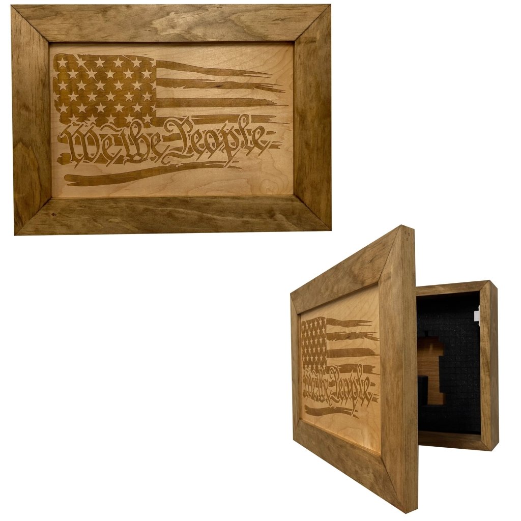 American Flag Gun Cabinet We The People Decorative and Secure Hidden Gun Safe (Natural) - Bro Dreams