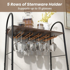 Baker's Rack with Detachable Wine Rack and 5 Rows of Stemware Holder - Rustic Brown - Bro Dreams