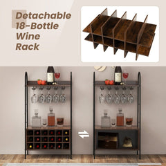 Baker's Rack with Detachable Wine Rack and 5 Rows of Stemware Holder - Rustic Brown - Bro Dreams
