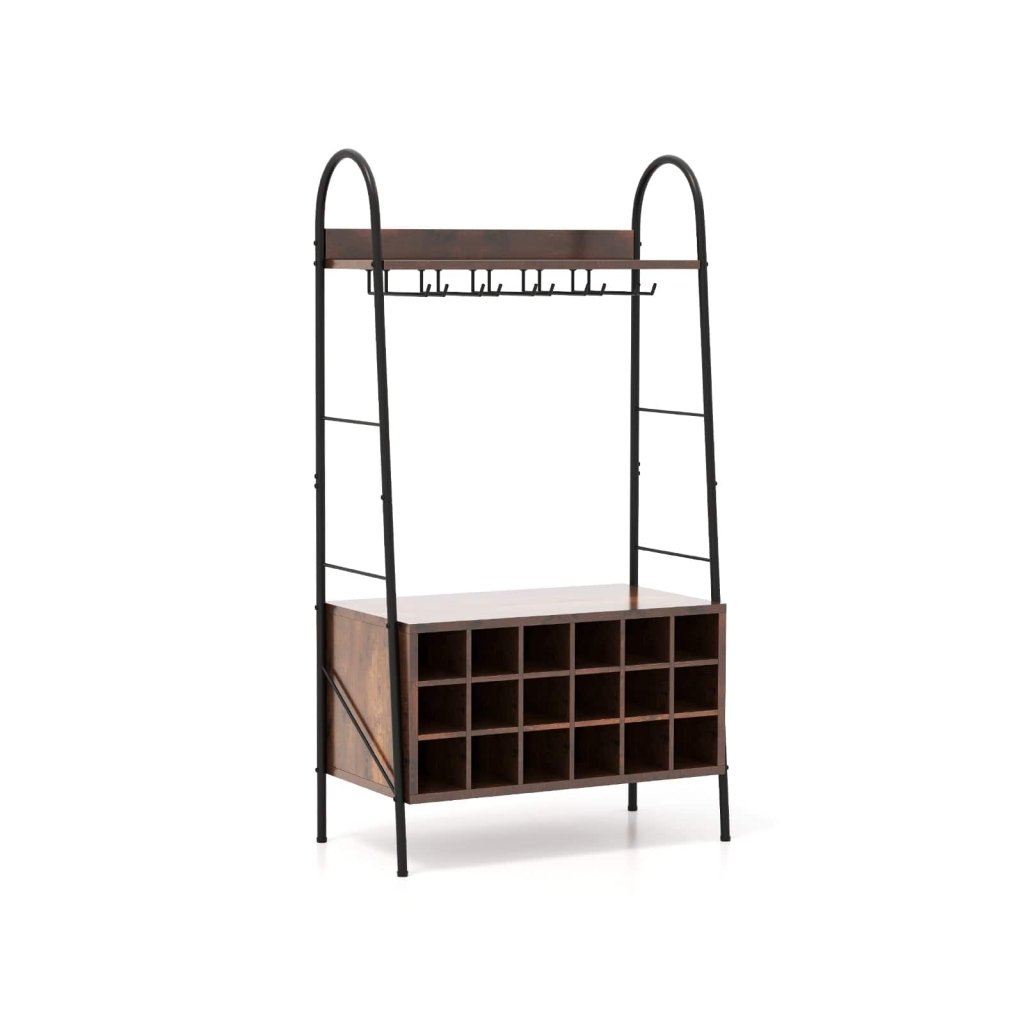 Baker's Rack with Detachable Wine Rack and 5 Rows of Stemware Holder - Rustic Brown - Bro Dreams