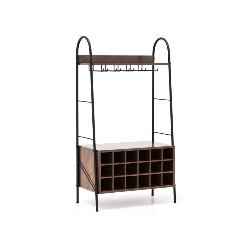 Baker's Rack with Detachable Wine Rack and 5 Rows of Stemware Holder - Rustic Brown - Bro Dreams