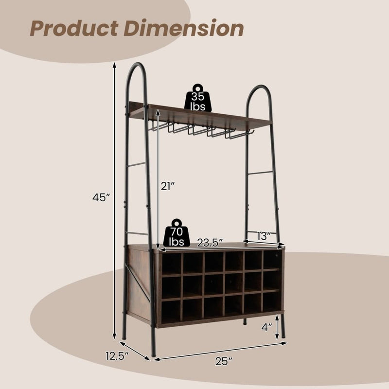 Baker's Rack with Detachable Wine Rack and 5 Rows of Stemware Holder - Rustic Brown - Bro Dreams