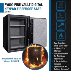 Barska 4.39 CF Heavy - Duty Steel Fireproof Safe Vault With Digital Keypad (SAK51786) - Bro Dreams