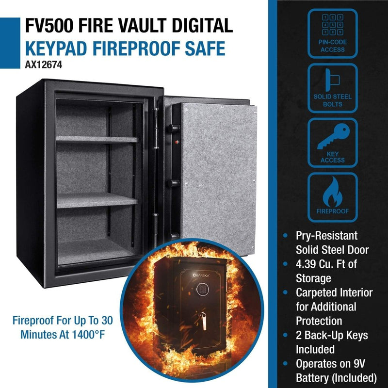 Barska 4.39 CF Heavy - Duty Steel Fireproof Safe Vault With Digital Keypad (SAK51786) - Bro Dreams