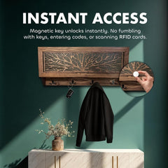 Birds in a Tree Large Gun Concealment Coat Rack - Handcrafted Wooden Gun Cabinets - Gun Shelf Hidden Storage for Rifles, Shotguns, & Handguns - Quick Access Hidden Wall Safe - Bro Dreams