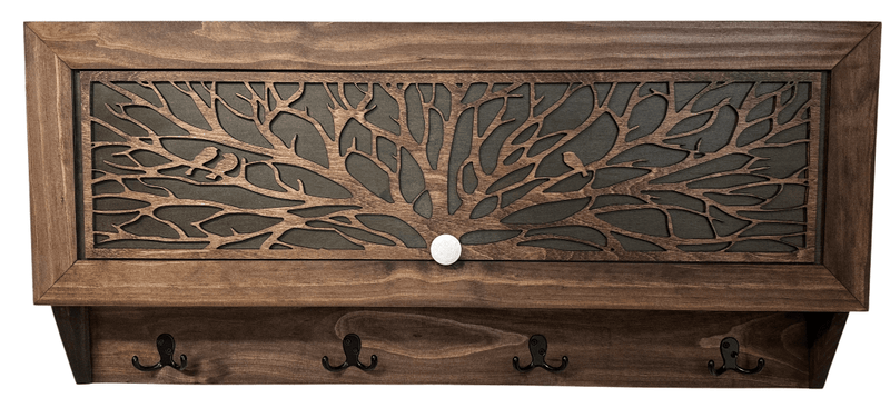 Birds in a Tree Large Gun Concealment Coat Rack - Handcrafted Wooden Gun Cabinets - Gun Shelf Hidden Storage for Rifles, Shotguns, & Handguns - Quick Access Hidden Wall Safe - Bro Dreams