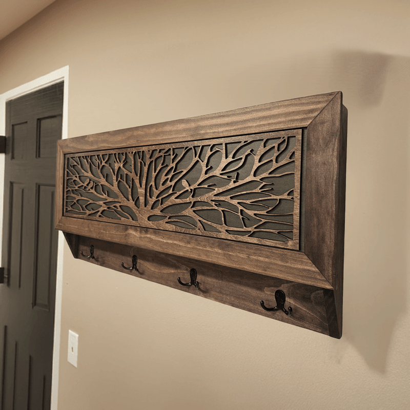 Birds in a Tree Large Gun Concealment Coat Rack - Handcrafted Wooden Gun Cabinets - Gun Shelf Hidden Storage for Rifles, Shotguns, & Handguns - Quick Access Hidden Wall Safe - Bro Dreams