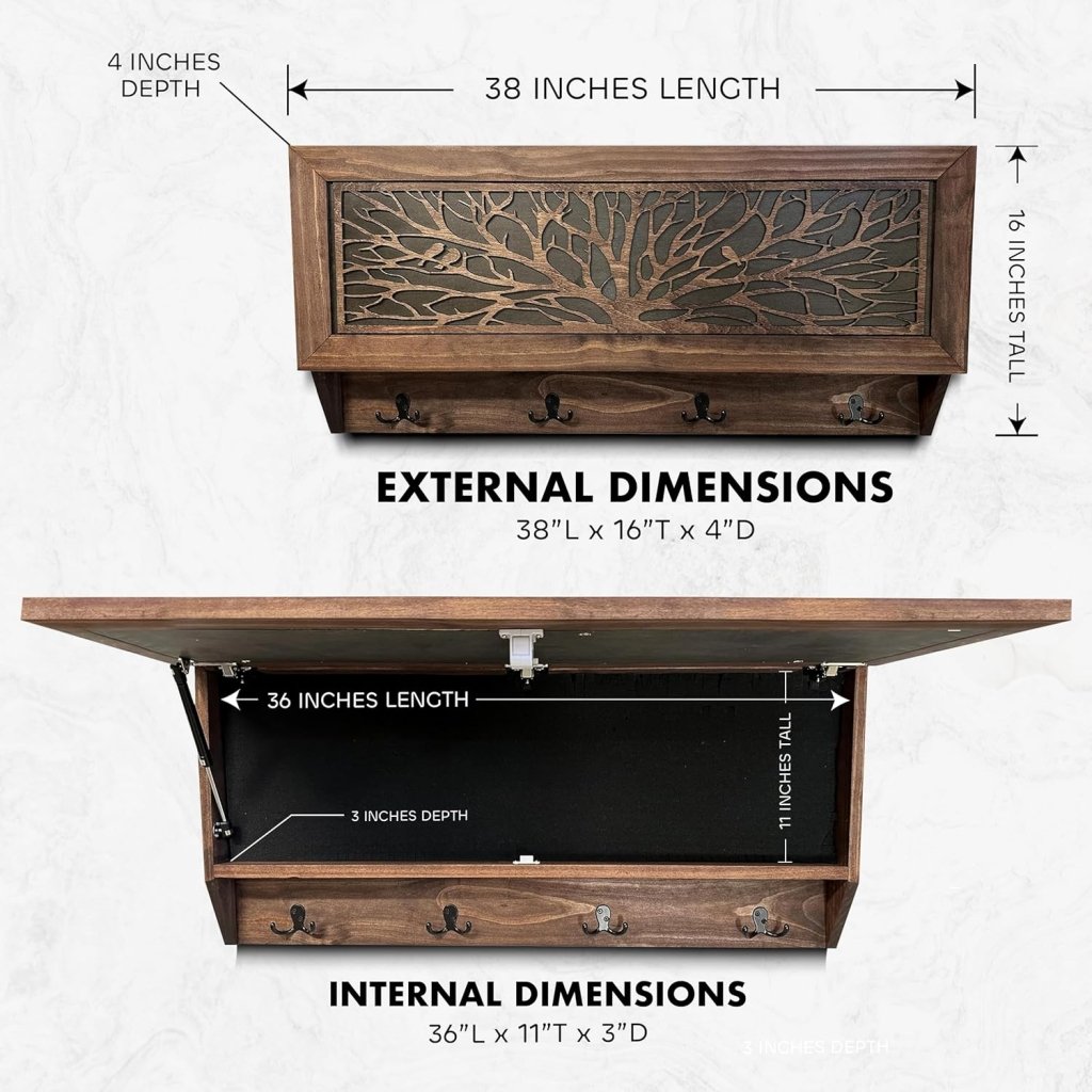 Birds in a Tree Large Gun Concealment Coat Rack - Handcrafted Wooden Gun Cabinets - Gun Shelf Hidden Storage for Rifles, Shotguns, & Handguns - Quick Access Hidden Wall Safe - Bro Dreams