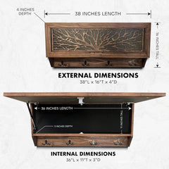Birds in a Tree Large Gun Concealment Coat Rack - Handcrafted Wooden Gun Cabinets - Gun Shelf Hidden Storage for Rifles, Shotguns, & Handguns - Quick Access Hidden Wall Safe - Bro Dreams
