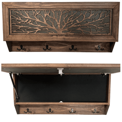 Birds in a Tree Large Gun Concealment Coat Rack - Handcrafted Wooden Gun Cabinets - Gun Shelf Hidden Storage for Rifles, Shotguns, & Handguns - Quick Access Hidden Wall Safe - Bro Dreams
