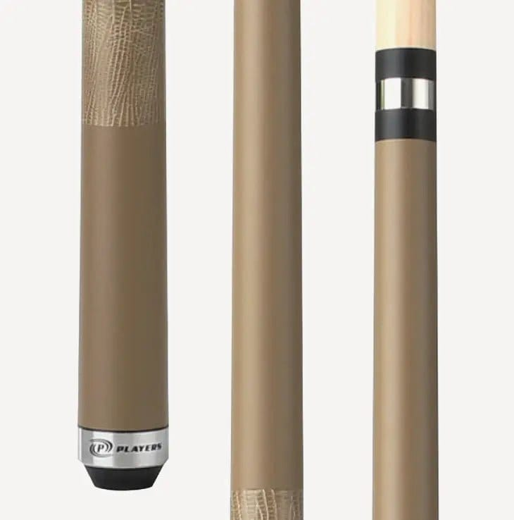 C.P.Dean Company Cue Stick 18oz Players Aged Oak Beige Paint, Stainless Steel Joints, Matte Finish, Beige Lizard Embossed Leather Wrap
