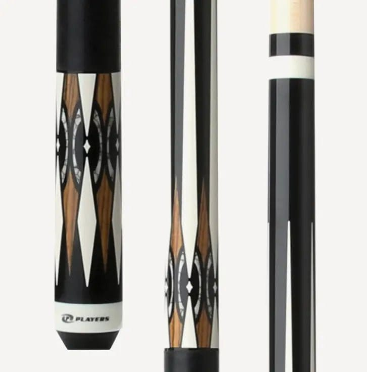 C.P.Dean Company Cue Stick 18oz Players Midnight Black w/Imt. Bone, Bacote & White Recon Graphic, Solid Black Linen Wrap Cue Stick