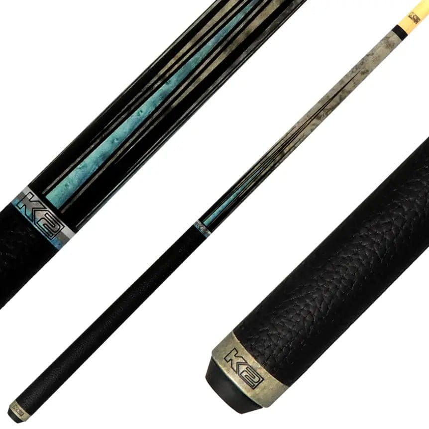 C.P.Dean Company Cue Stick Black/Blue / 11.75 Shaft: Leather / 18oz KODA K2 with Colorful Stripes and Matte Grey Design
