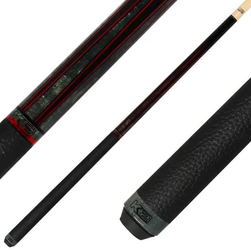 C.P.Dean Company Cue Stick Black/Red / 11.75 Shaft: Leather / 18oz KODA K2 with Colorful Stripes and Matte Grey Design