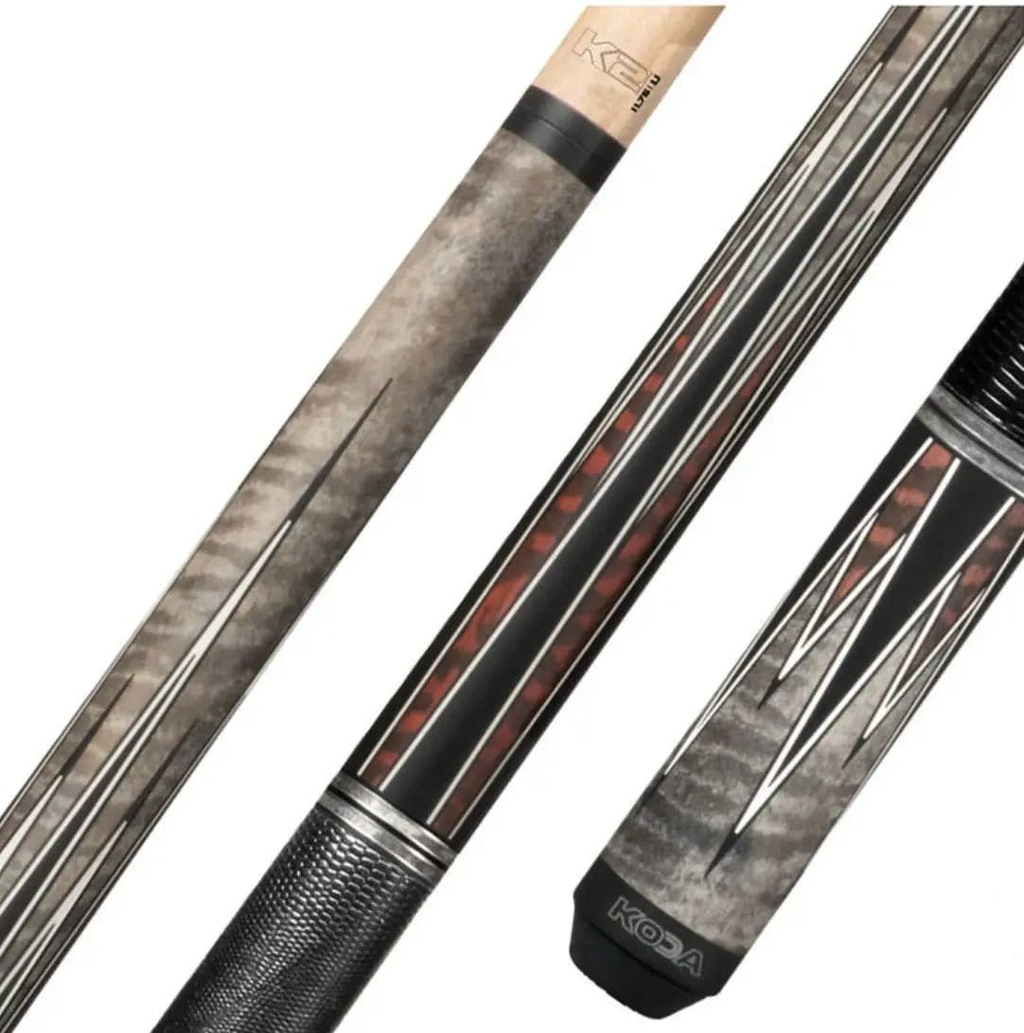 C.P.Dean Company Cue Stick K2 Matte Grey Curly, Snake/Black 8pt. Black Embossed Lizard Wrap