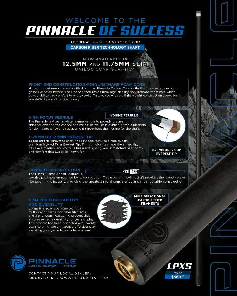 C.P.Dean Company Cue Stick Lucasi Pinnacle Coffee Wash Birdseye Maple/Black Cue With Carbon Fiber Tech Shaft