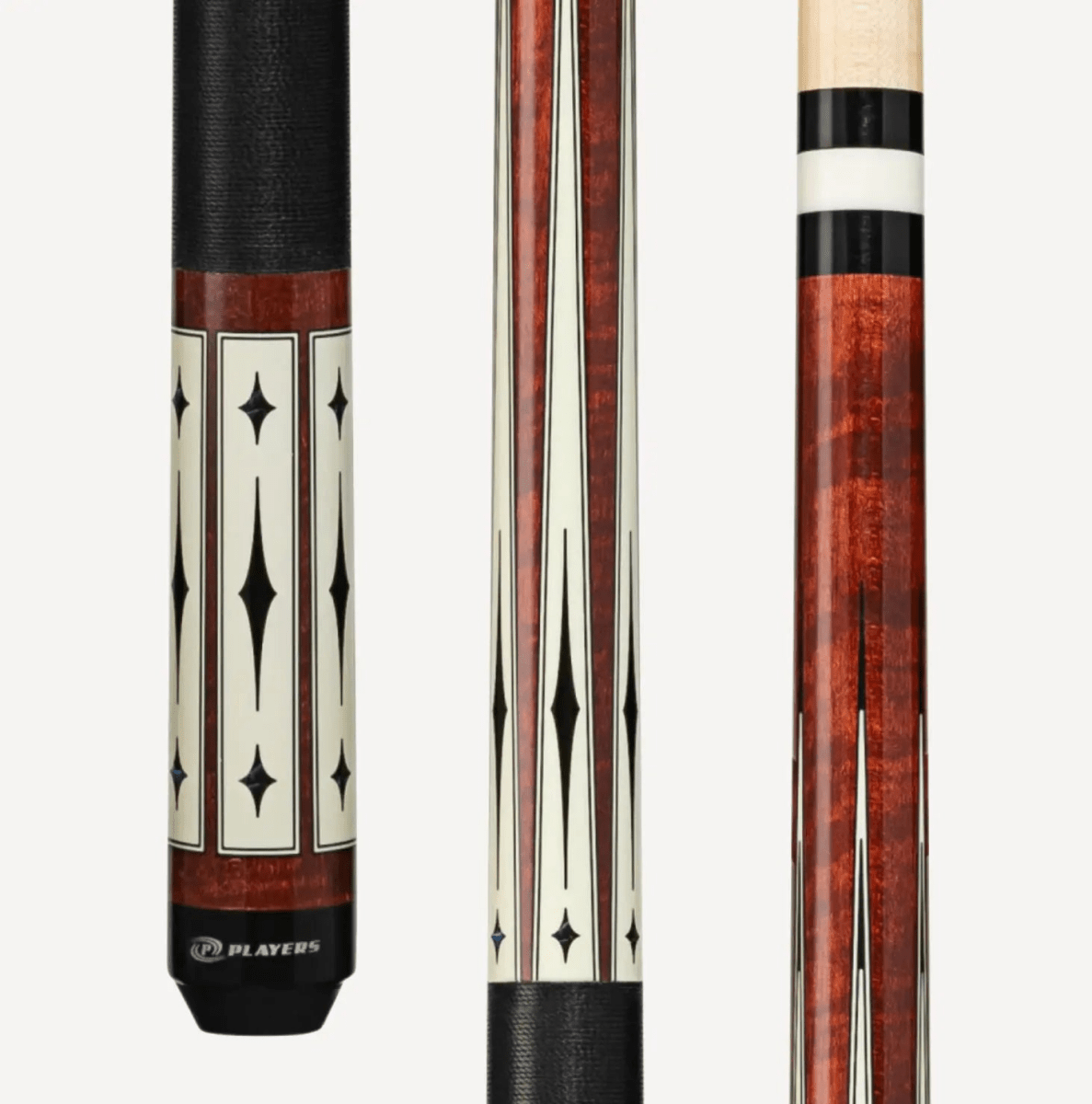 C.P.Dean Company Cue Stick Players Curly Maple & White/Blue Diamond Cue With Black Linen Wrap