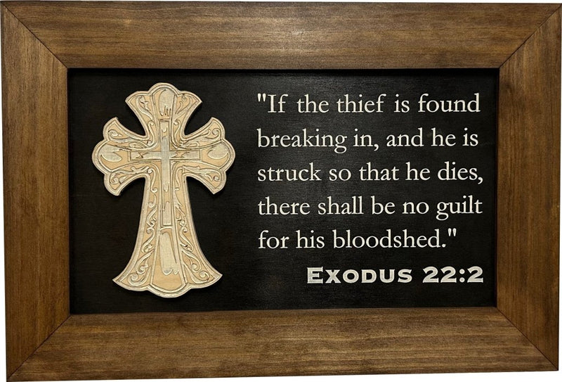 Decorative Gun Cabinet Wall - Mounted & Secure with a Cross and Exodus 22:2 - Gun safe To Securely Store Your Gun & Home Self Defense Gear - Bro Dreams