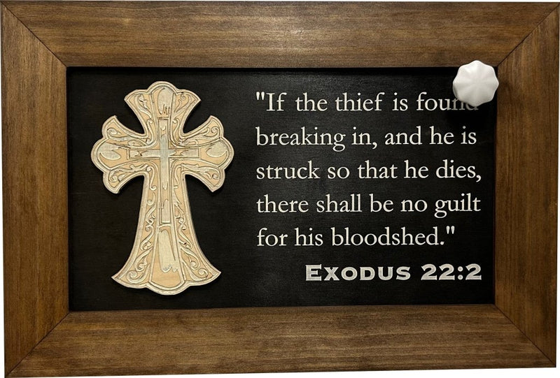 Decorative Gun Cabinet Wall - Mounted & Secure with a Cross and Exodus 22:2 - Gun safe To Securely Store Your Gun & Home Self Defense Gear - Bro Dreams