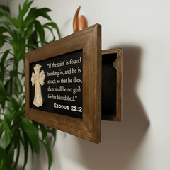 Decorative Gun Cabinet Wall - Mounted & Secure with a Cross and Exodus 22:2 - Gun safe To Securely Store Your Gun & Home Self Defense Gear - Bro Dreams