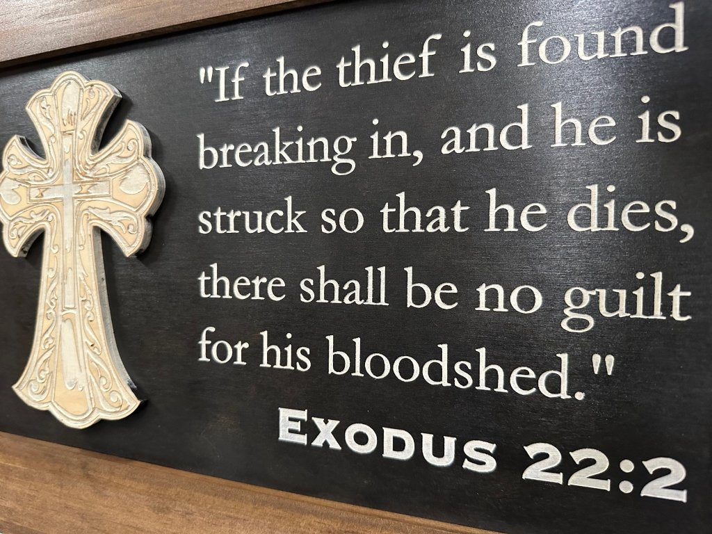 Decorative Gun Cabinet Wall - Mounted & Secure with a Cross and Exodus 22:2 - Gun safe To Securely Store Your Gun & Home Self Defense Gear - Bro Dreams
