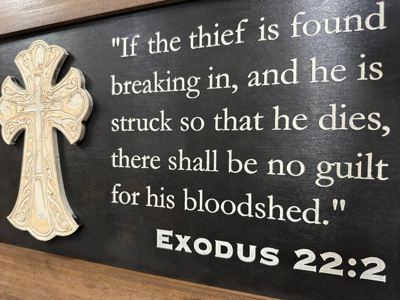 Decorative Gun Cabinet Wall - Mounted & Secure with a Cross and Exodus 22:2 - Gun safe To Securely Store Your Gun & Home Self Defense Gear - Bro Dreams