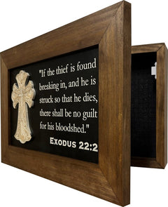 Decorative Gun Cabinet Wall - Mounted & Secure with a Cross and Exodus 22:2 - Gun safe To Securely Store Your Gun & Home Self Defense Gear - Bro Dreams