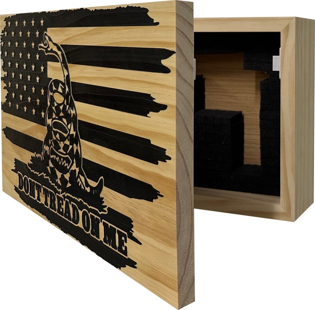 Dont Tread On Me Secure Decorative Wall - Mounted Gun Cabinet (Distressed) - Bro Dreams