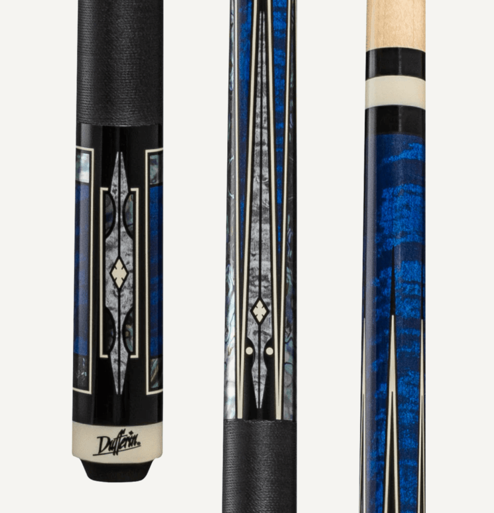 Dufferin Blue Curly Maple Cue With Black Linen Wrap - Bro Dreams