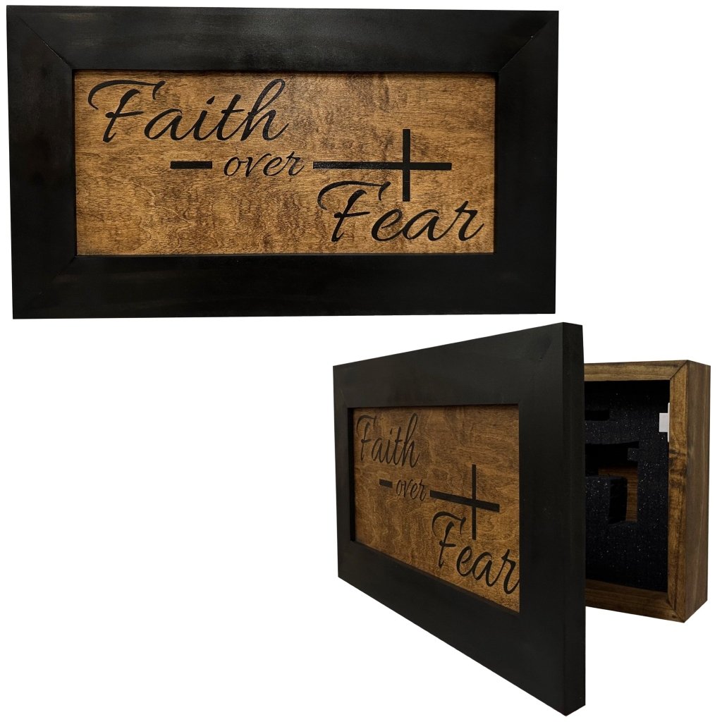 Faith Over Fear Decorative Wall - Mounted Secure Gun Cabinet - Bro Dreams