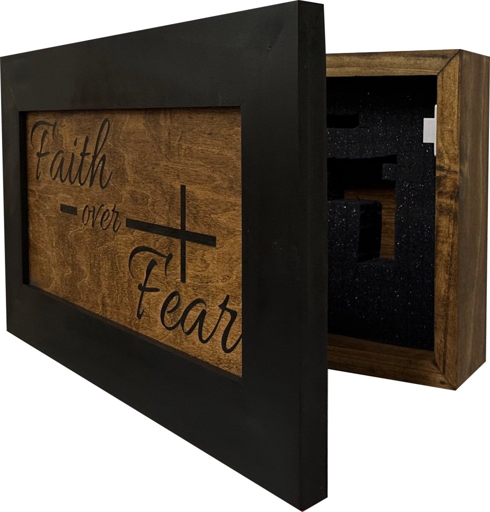 Faith Over Fear Decorative Wall - Mounted Secure Gun Cabinet - Bro Dreams