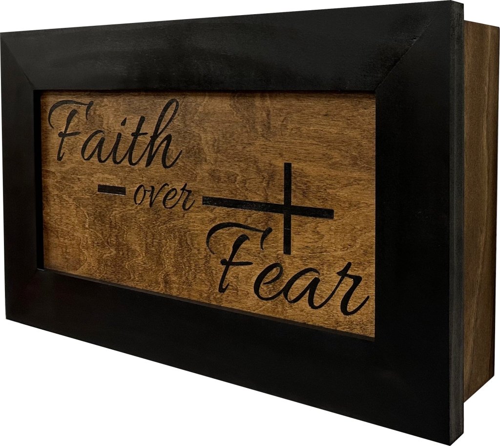 Faith Over Fear Decorative Wall - Mounted Secure Gun Cabinet - Bro Dreams