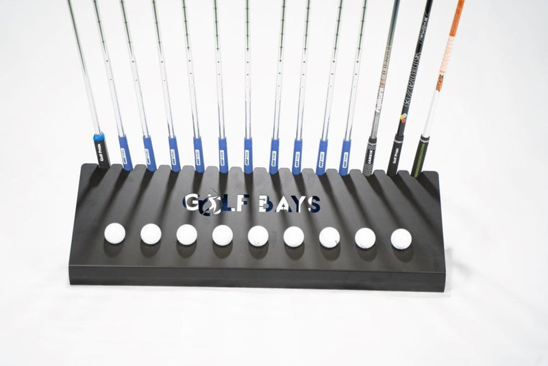 GolfBays Club Display Rack, Holds 14 Clubs & 9 Golf Balls , Indoor Golf Storage - Bro Dreams