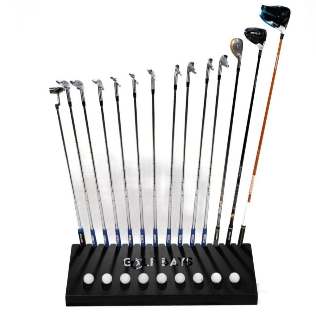 GolfBays Club Display Rack, Holds 14 Clubs & 9 Golf Balls , Indoor Golf Storage - Bro Dreams