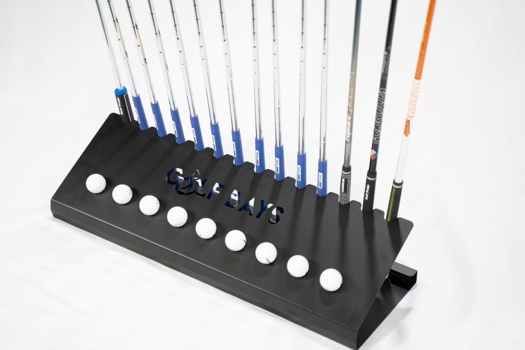 GolfBays Club Display Rack, Holds 14 Clubs & 9 Golf Balls , Indoor Golf Storage - Bro Dreams