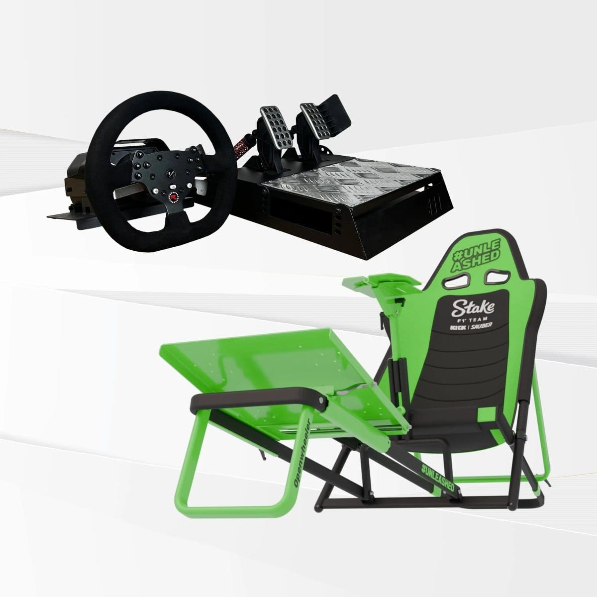 GTR Simulator Racing Simulator Bundle GTA™ Compact V2 Stake F1® Team KICK Sauber Edition + RS30 Force Feedback Wheel & V3 Pro Pedals [Bundle Sale]