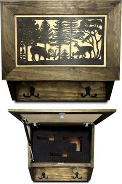 Gun Concealment Furniture - Deer Hunter Coat Rack Hidden Wall Safe with Hooks for Coats, Bags, & Hats - Quick Access Hidden Gun Storage - Wood Gun Cabinet with Secure Magnetic Lock - Bro Dreams
