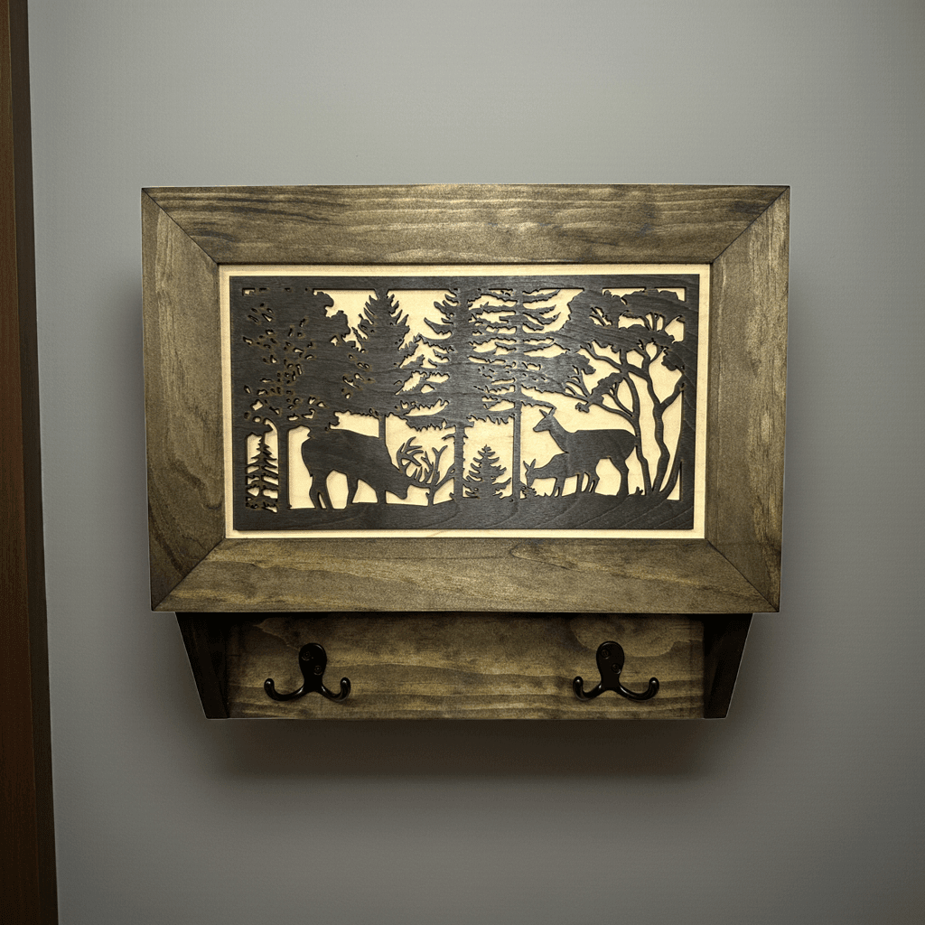 Gun Concealment Furniture - Deer Hunter Coat Rack Hidden Wall Safe with Hooks for Coats, Bags, & Hats - Quick Access Hidden Gun Storage - Wood Gun Cabinet with Secure Magnetic Lock - Bro Dreams