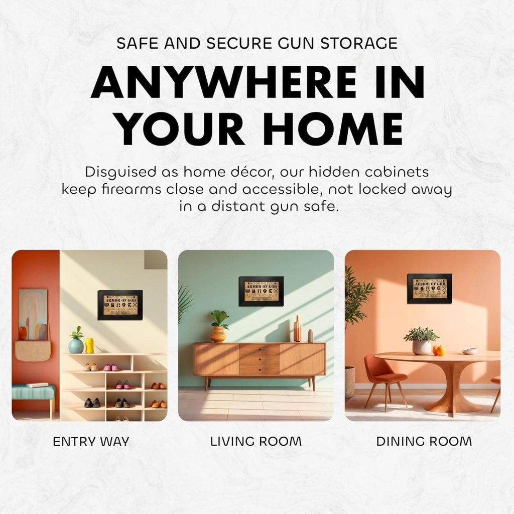 Hidden Gun Cabinet Put On The Full Armor Of God, Secure Concealed Ephesians 6:10 Gun Safe by Bellewood Designs - Bro Dreams