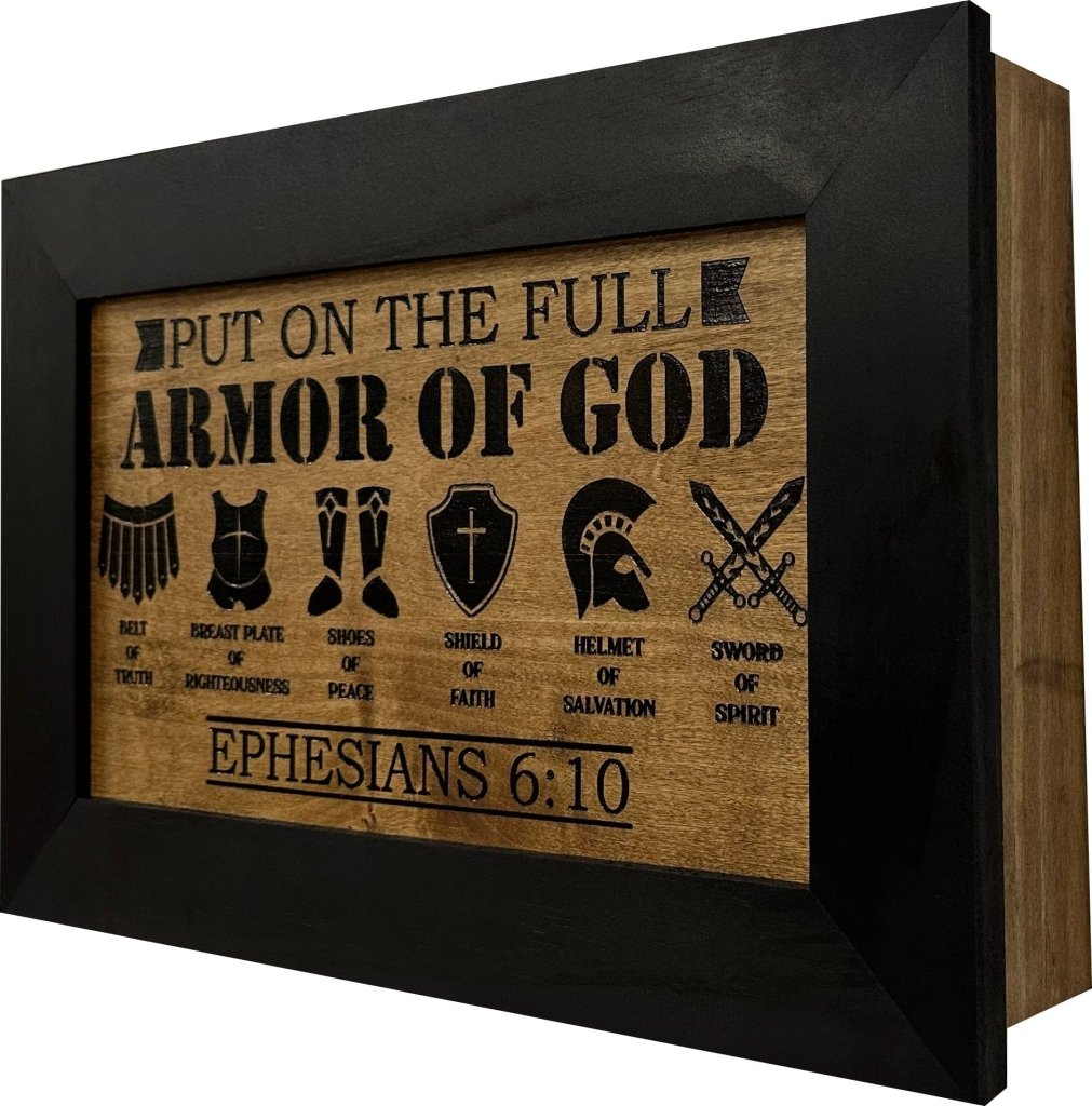 Hidden Gun Cabinet Put On The Full Armor Of God, Secure Concealed Ephesians 6:10 Gun Safe by Bellewood Designs - Bro Dreams