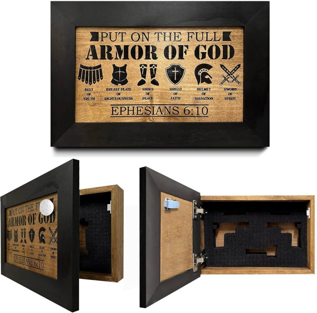 Hidden Gun Cabinet Put On The Full Armor Of God, Secure Concealed Ephesians 6:10 Gun Safe by Bellewood Designs - Bro Dreams