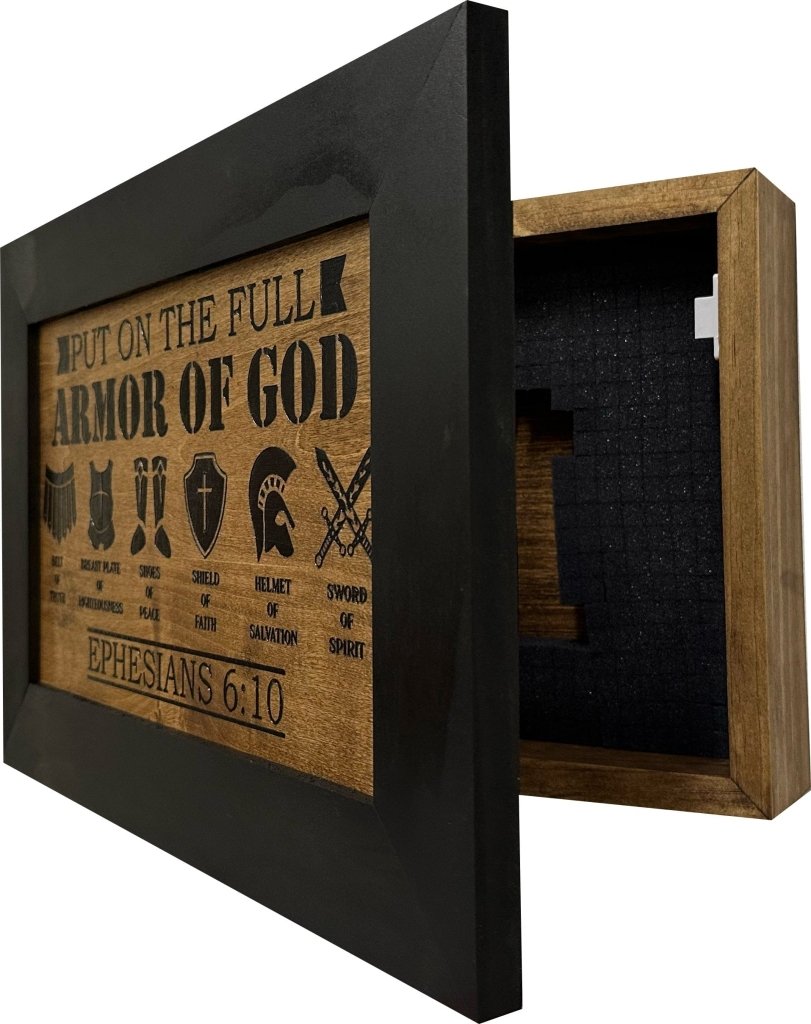 Hidden Gun Cabinet Put On The Full Armor Of God, Secure Concealed Ephesians 6:10 Gun Safe by Bellewood Designs - Bro Dreams