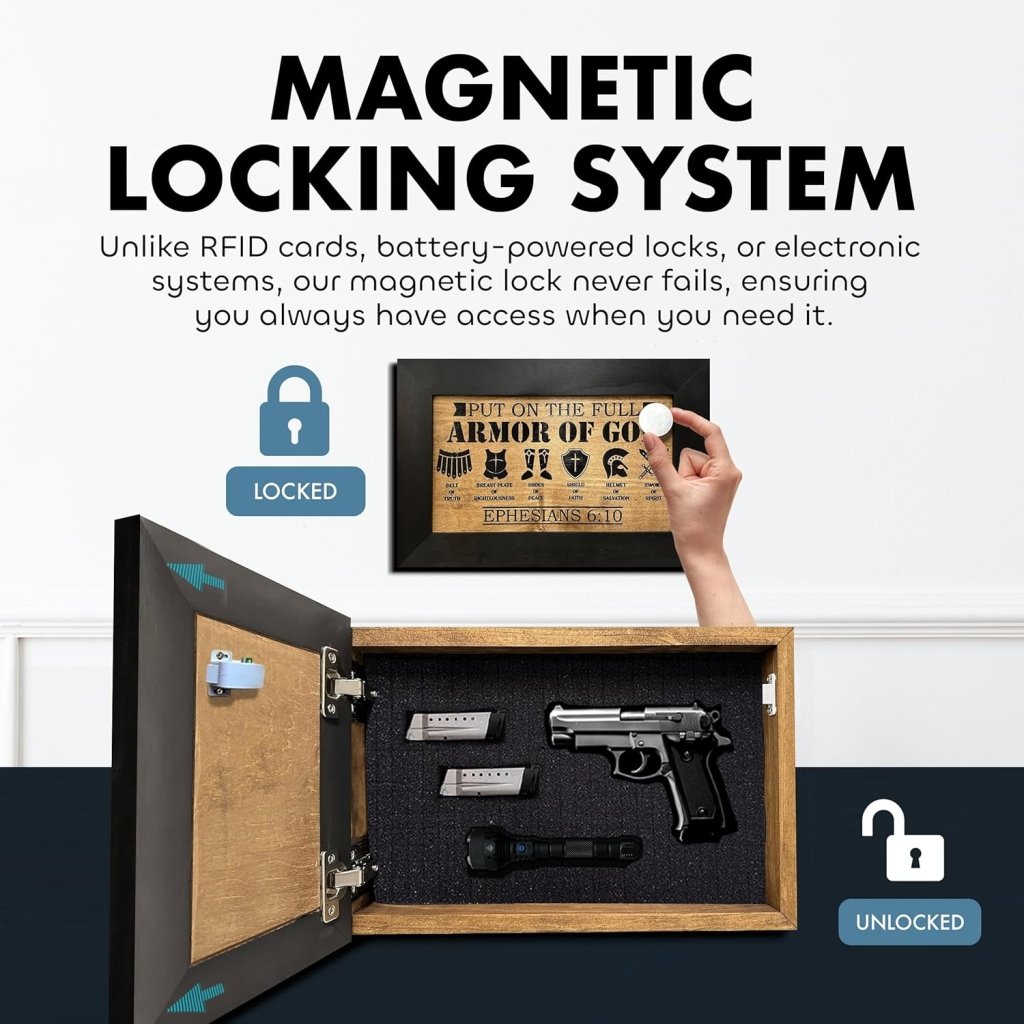 Hidden Gun Cabinet Put On The Full Armor Of God, Secure Concealed Ephesians 6:10 Gun Safe by Bellewood Designs - Bro Dreams